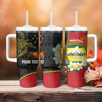 Personalised PNG Morobe Provins Tumbler With Handle Papua New Guinea Plumeria Melanesian Pattern - Polynesian Pride