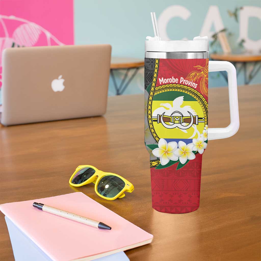 Personalised PNG Morobe Provins Tumbler With Handle Papua New Guinea Plumeria Melanesian Pattern - Polynesian Pride