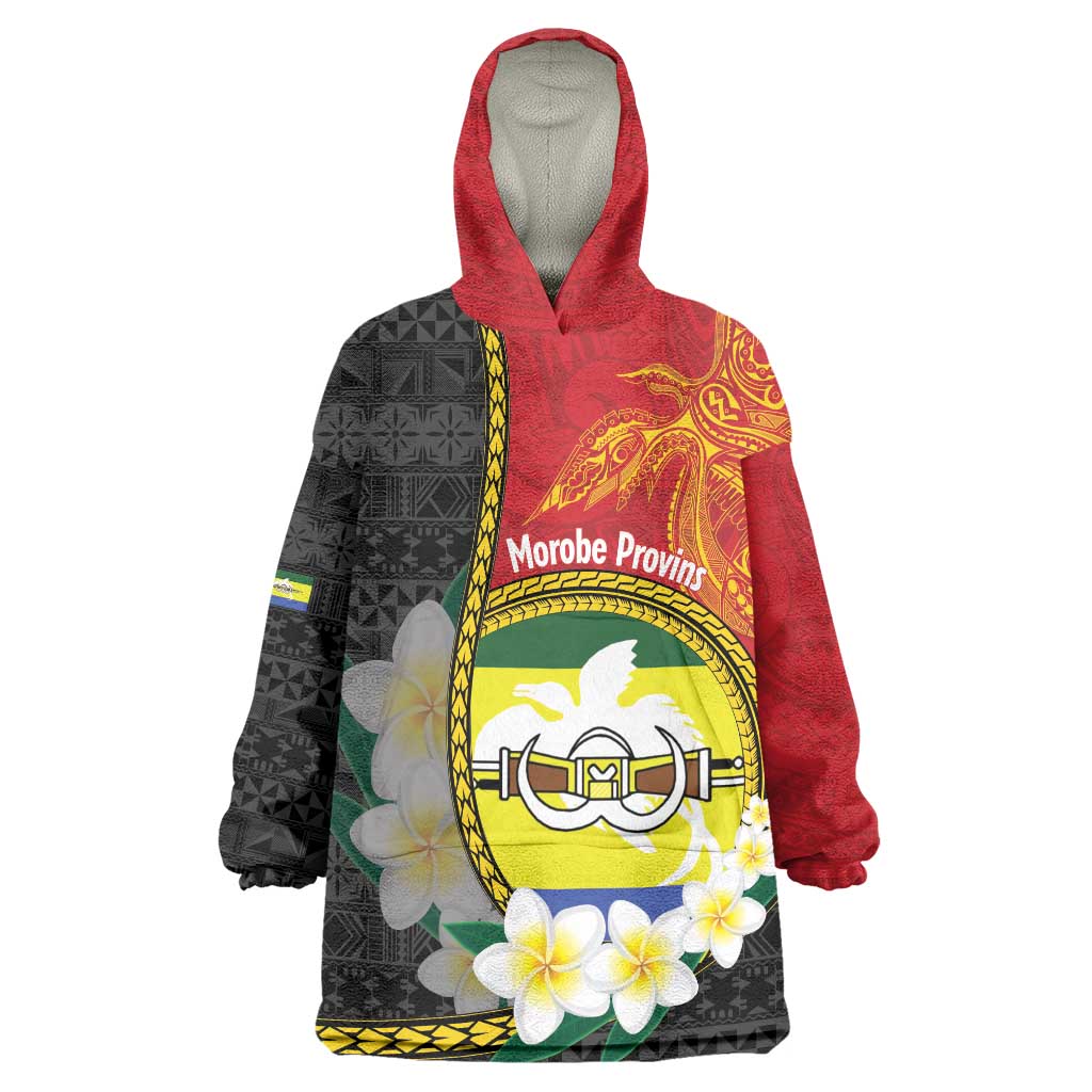 Personalised PNG Morobe Provins Wearable Blanket Hoodie Papua New Guinea Plumeria Melanesian Pattern - Polynesian Pride