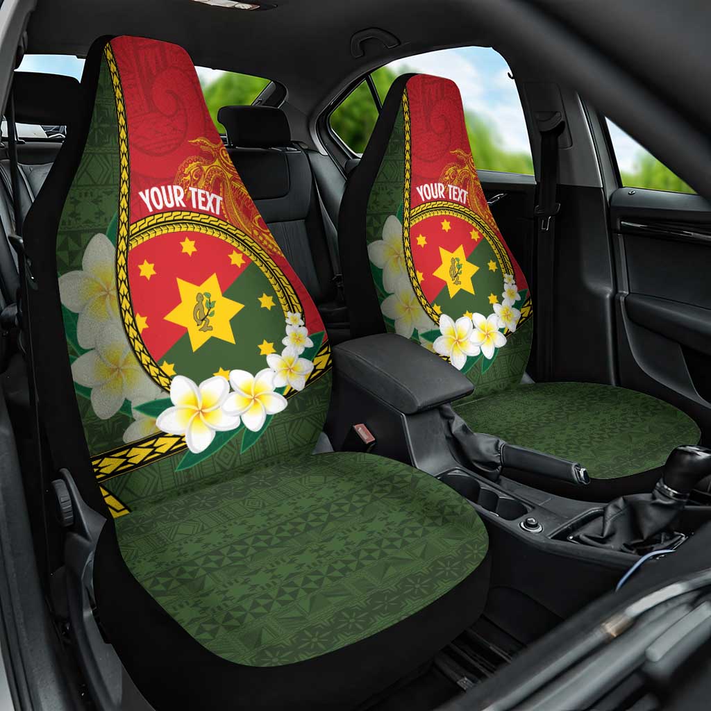 Personalised PNG Isten Hailans Provins Car Seat Cover Papua New Guinea Plumeria Melanesian Pattern LT14 One Size Green - Polynesian Pride