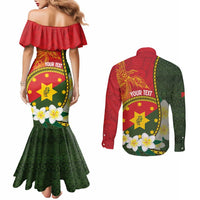 Personalised PNG Isten Hailans Provins Couples Matching Mermaid Dress and Long Sleeve Button Shirt Papua New Guinea Plumeria Melanesian Pattern - Polynesian Pride