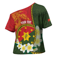 Personalised PNG Isten Hailans Provins Cross Shoulder Shirt Papua New Guinea Plumeria Melanesian Pattern - Polynesian Pride