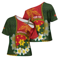 Personalised PNG Isten Hailans Provins Cross Shoulder Shirt Papua New Guinea Plumeria Melanesian Pattern - Polynesian Pride