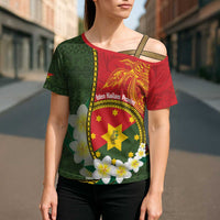 Personalised PNG Isten Hailans Provins Cross Shoulder Shirt Papua New Guinea Plumeria Melanesian Pattern - Polynesian Pride