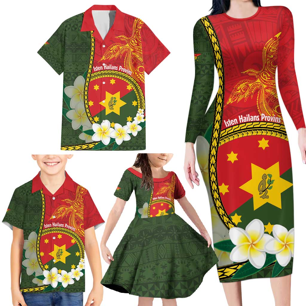 Personalised PNG Isten Hailans Provins Family Matching Long Sleeve Bodycon Dress and Hawaiian Shirt Papua New Guinea Plumeria Melanesian Pattern - Polynesian Pride