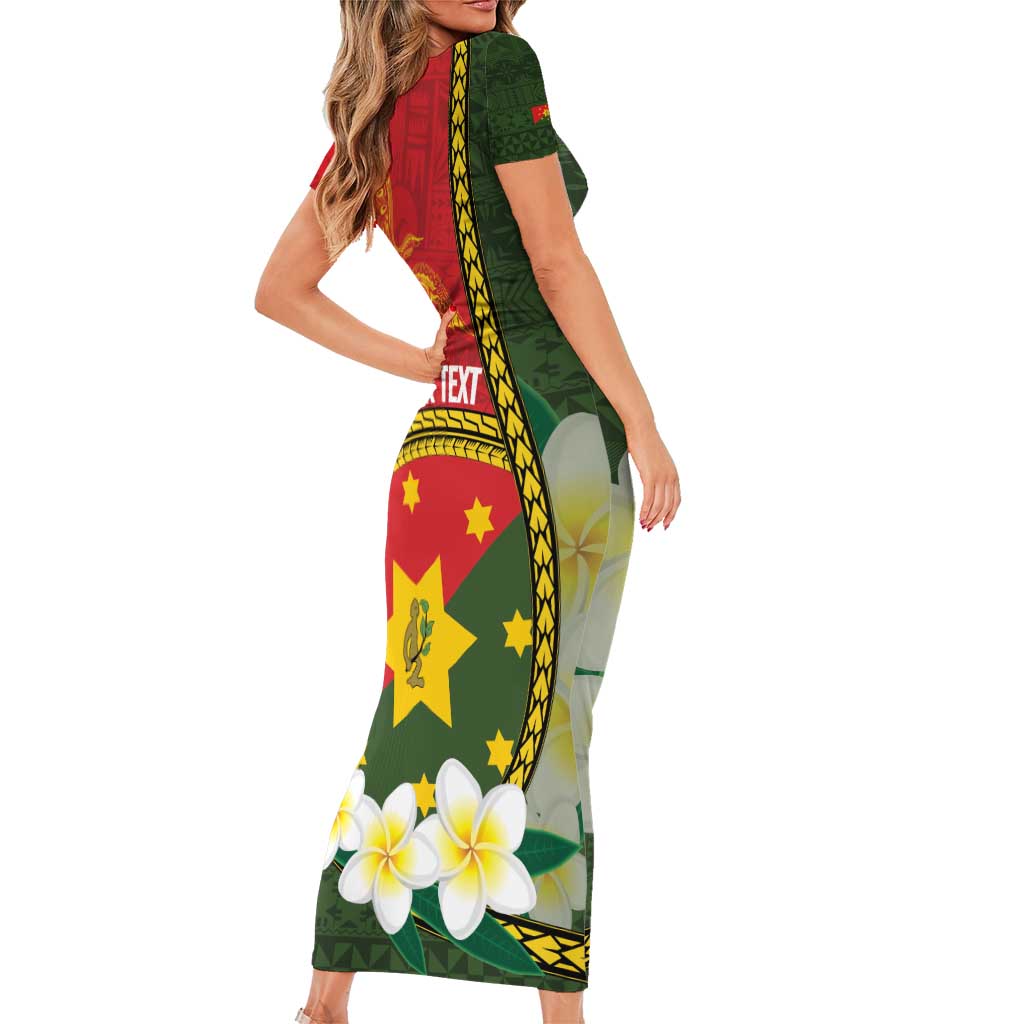 Personalised PNG Isten Hailans Provins Family Matching Short Sleeve Bodycon Dress and Hawaiian Shirt Papua New Guinea Plumeria Melanesian Pattern - Polynesian Pride