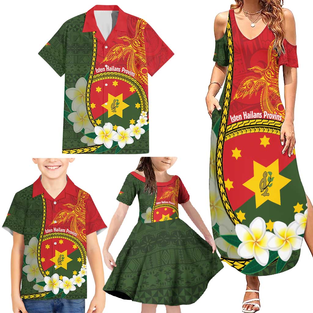 Personalised PNG Isten Hailans Provins Family Matching Summer Maxi Dress and Hawaiian Shirt Papua New Guinea Plumeria Melanesian Pattern - Polynesian Pride