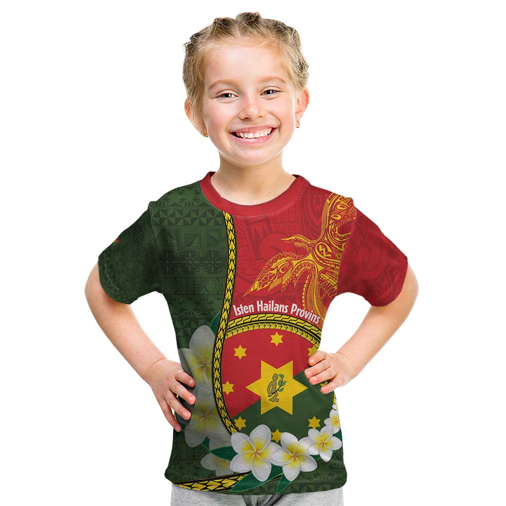 Personalised PNG Isten Hailans Provins Kid T Shirt Papua New Guinea Plumeria Melanesian Pattern - Polynesian Pride