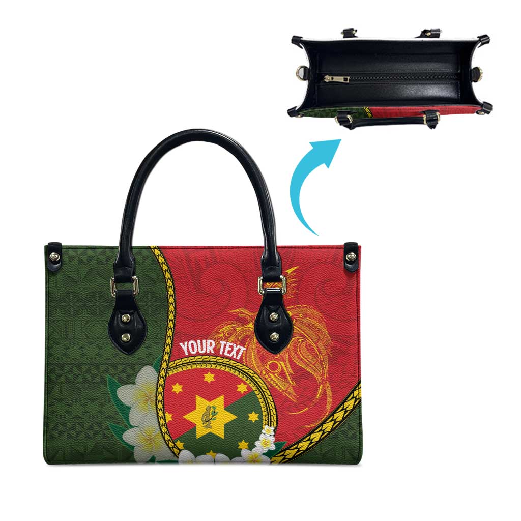Personalised PNG Isten Hailans Provins Leather Bag Papua New Guinea Plumeria Melanesian Pattern - Polynesian Pride