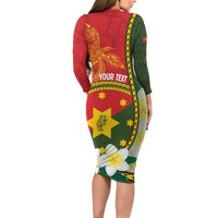 Personalised PNG Isten Hailans Provins Long Sleeve Bodycon Dress Papua New Guinea Plumeria Melanesian Pattern - Polynesian Pride