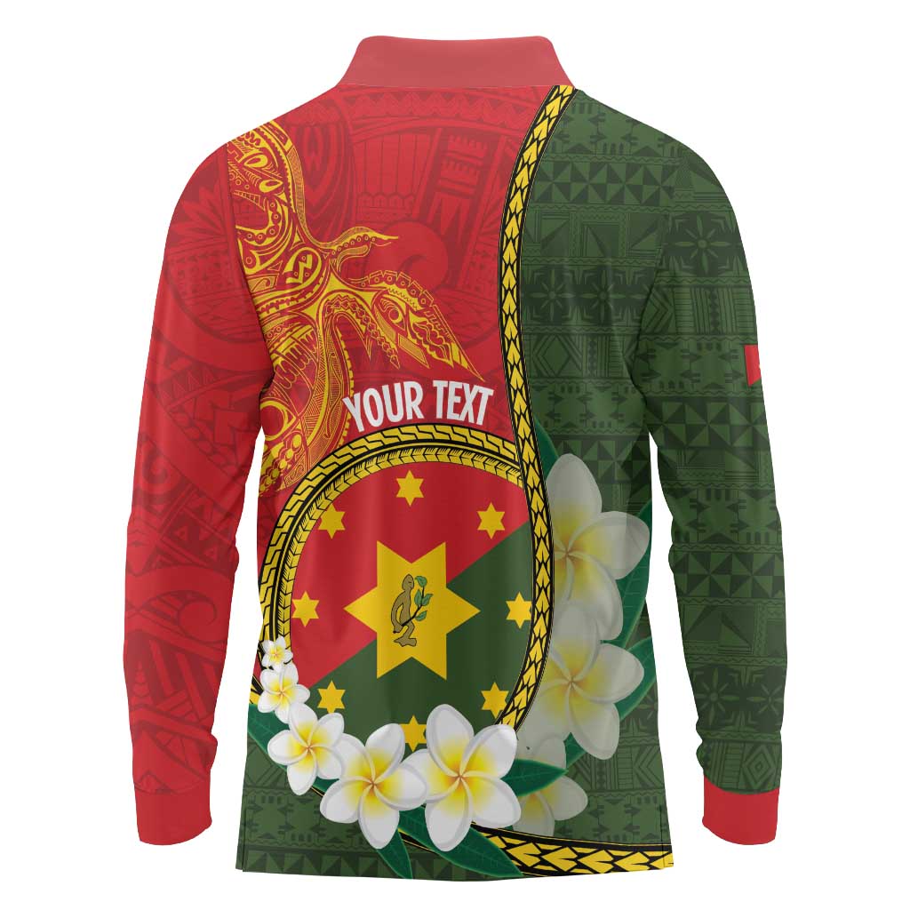 Personalised PNG Isten Hailans Provins Long Sleeve Polo Shirt Papua New Guinea Plumeria Melanesian Pattern - Polynesian Pride