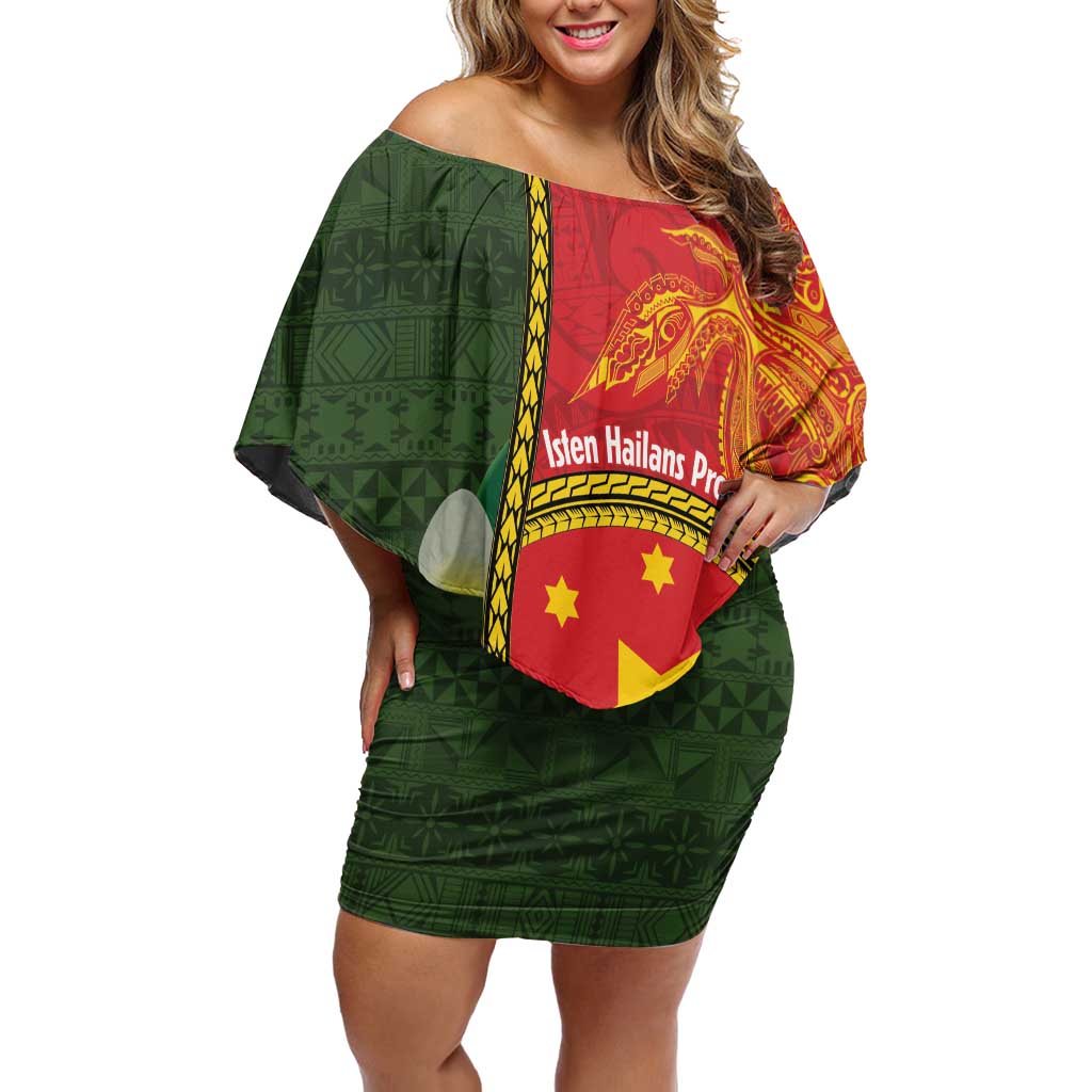Personalised PNG Isten Hailans Provins Off Shoulder Short Dress Papua New Guinea Plumeria Melanesian Pattern - Polynesian Pride