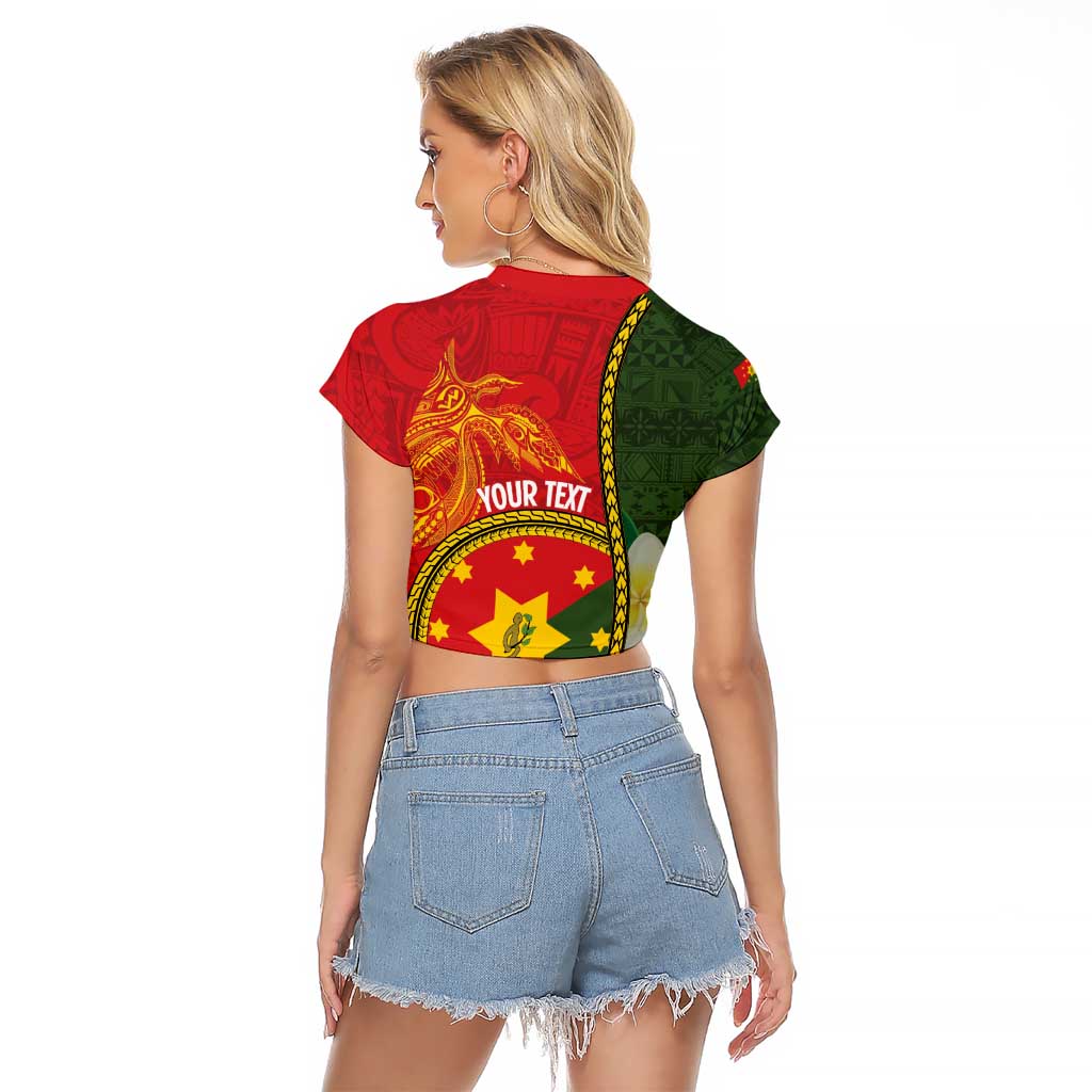 Personalised PNG Isten Hailans Provins Raglan Cropped T Shirt Papua New Guinea Plumeria Melanesian Pattern - Polynesian Pride