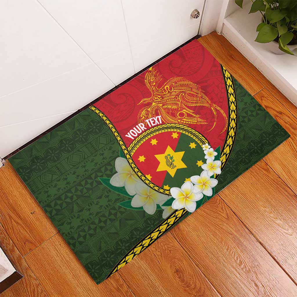 Personalised PNG Isten Hailans Provins Rubber Doormat Papua New Guinea Plumeria Melanesian Pattern - Polynesian Pride
