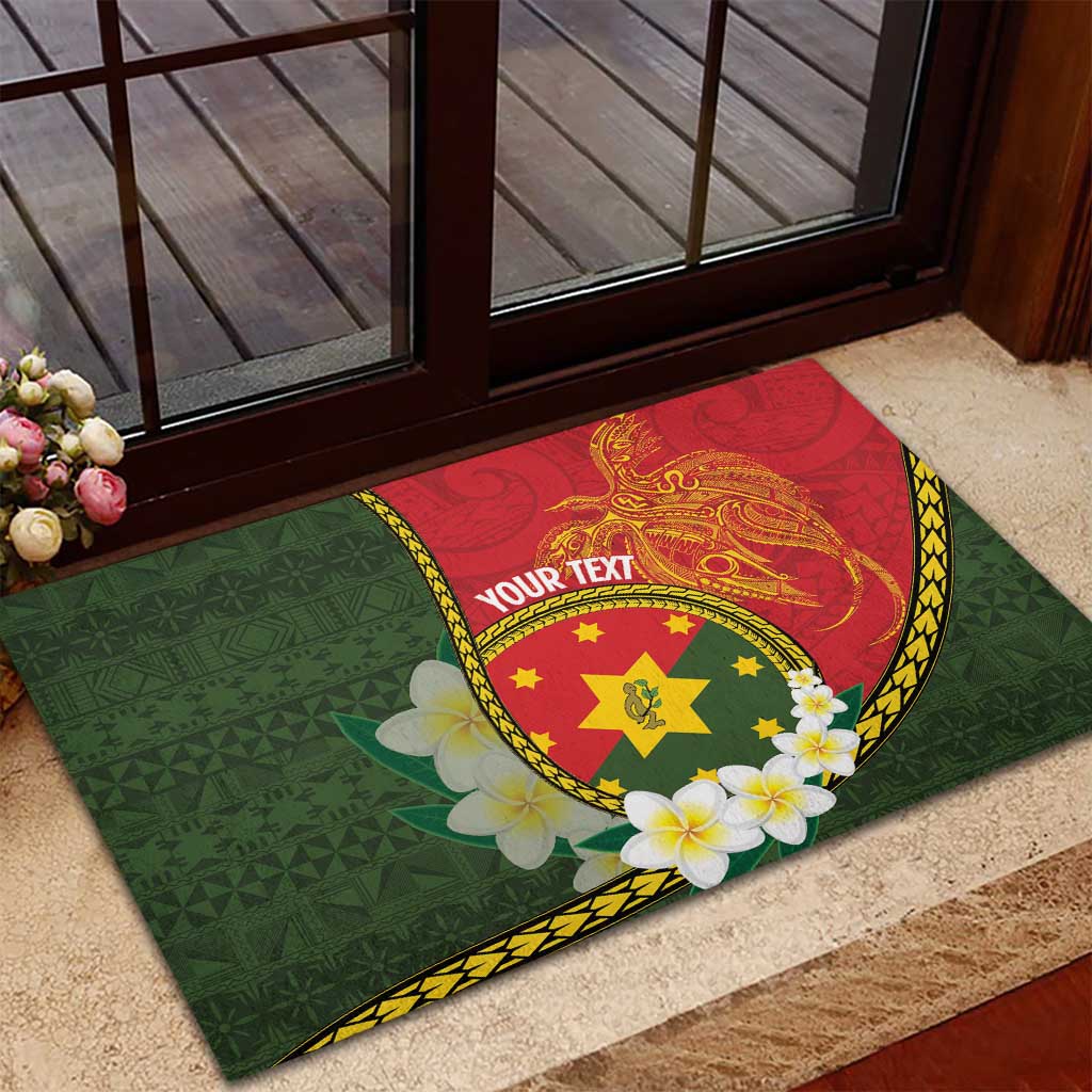 Personalised PNG Isten Hailans Provins Rubber Doormat Papua New Guinea Plumeria Melanesian Pattern - Polynesian Pride