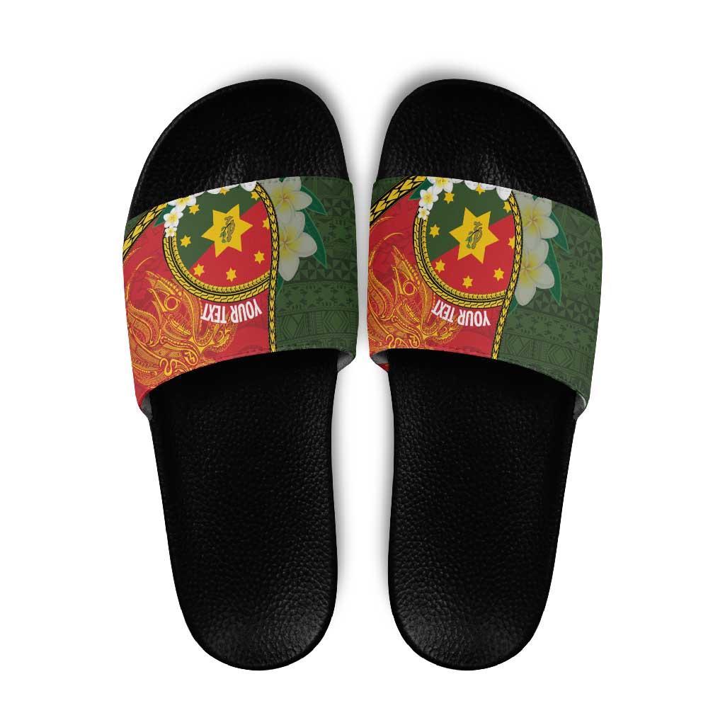 Personalised PNG Isten Hailans Provins Slide Sandals Papua New Guinea Plumeria Melanesian Pattern - Polynesian Pride