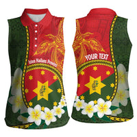 Personalised PNG Isten Hailans Provins Women Sleeveless Polo Shirt Papua New Guinea Plumeria Melanesian Pattern - Polynesian Pride