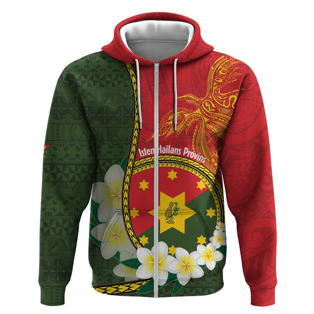 Personalised PNG Isten Hailans Provins Zip Hoodie Papua New Guinea Plumeria Melanesian Pattern LT14 Zip Hoodie Green - Polynesian Pride