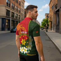 Personalised PNG Isten Hailans Provins Zipper Polo Shirt Papua New Guinea Plumeria Melanesian Pattern - Polynesian Pride