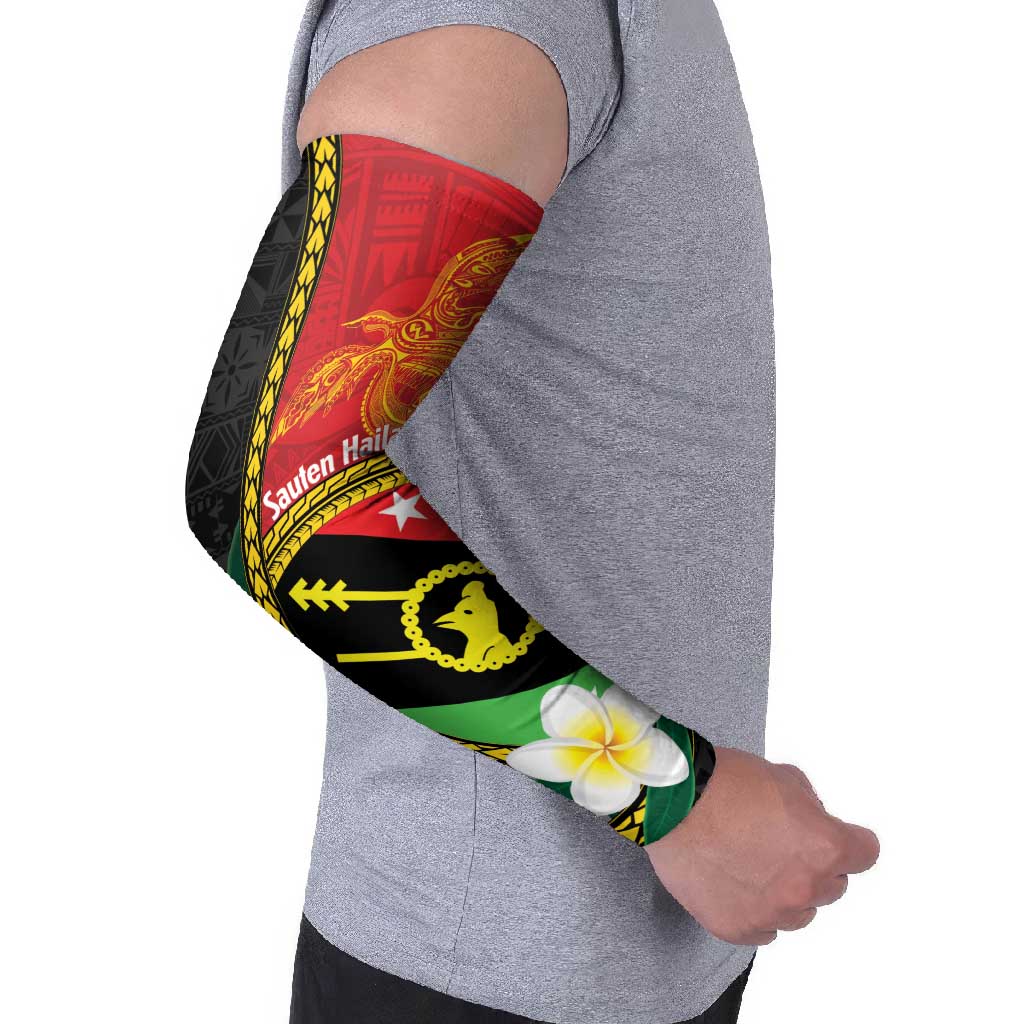 Personalised PNG Sauten Hailans Arm Sleeves Papua New Guinea Plumeria Melanesian Pattern - Polynesian Pride