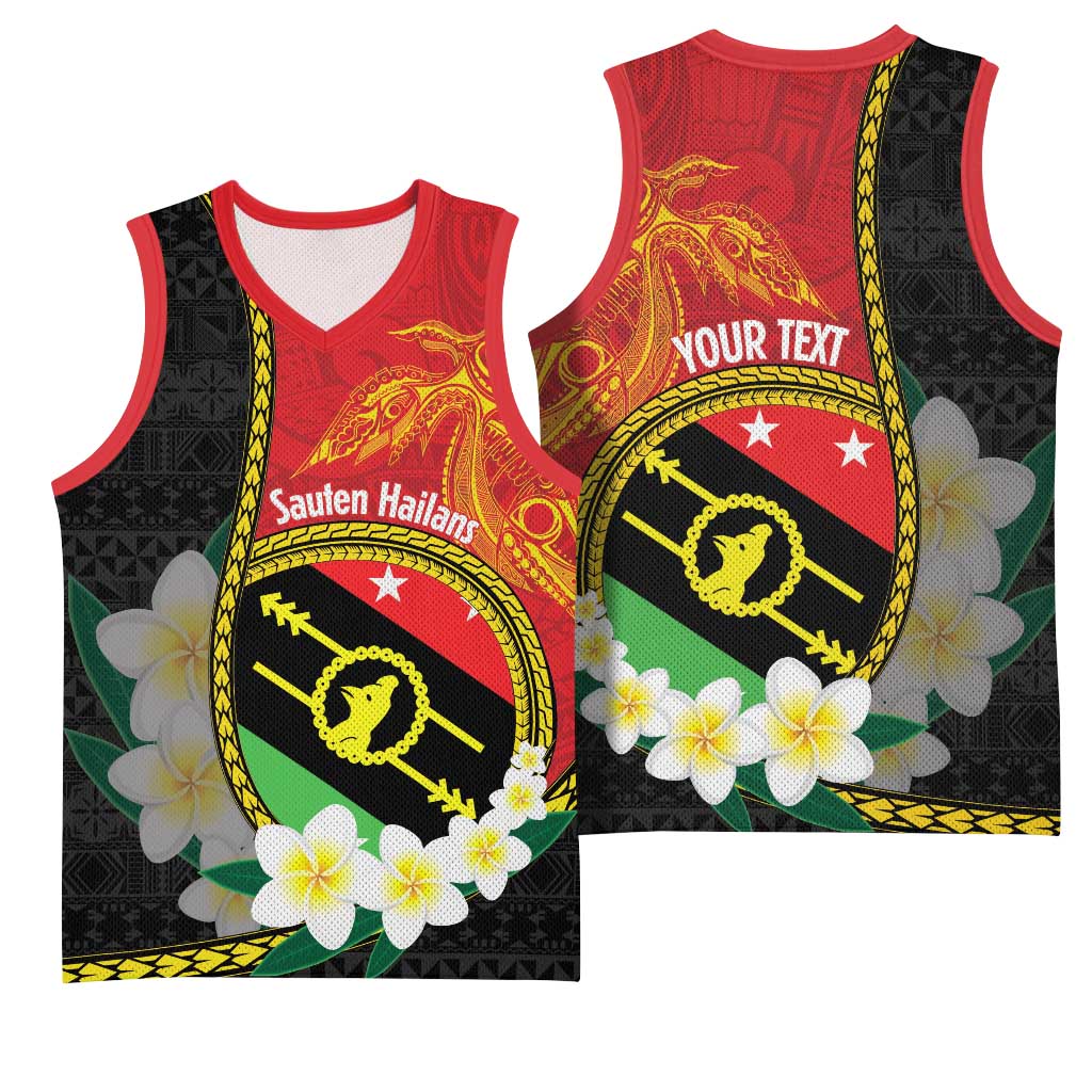 Personalised PNG Sauten Hailans Basketball Jersey Papua New Guinea Plumeria Melanesian Pattern - Polynesian Pride