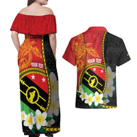 Personalised PNG Sauten Hailans Couples Matching Off Shoulder Maxi Dress and Hawaiian Shirt Papua New Guinea Plumeria Melanesian Pattern - Polynesian Pride