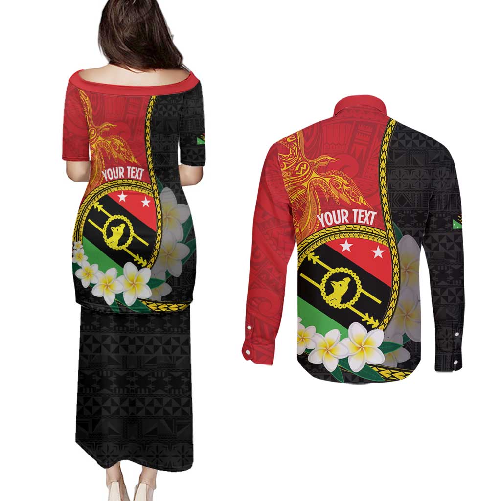 Personalised PNG Sauten Hailans Couples Matching Puletasi and Long Sleeve Button Shirt Papua New Guinea Plumeria Melanesian Pattern - Polynesian Pride