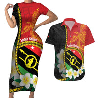 Personalised PNG Sauten Hailans Couples Matching Short Sleeve Bodycon Dress and Hawaiian Shirt Papua New Guinea Plumeria Melanesian Pattern - Polynesian Pride