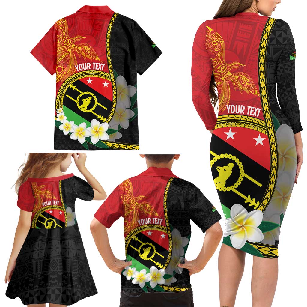 Personalised PNG Sauten Hailans Family Matching Long Sleeve Bodycon Dress and Hawaiian Shirt Papua New Guinea Plumeria Melanesian Pattern - Polynesian Pride