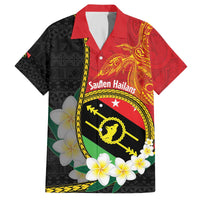 Personalised PNG Sauten Hailans Family Matching Off The Shoulder Long Sleeve Dress and Hawaiian Shirt Papua New Guinea Plumeria Melanesian Pattern - Polynesian Pride