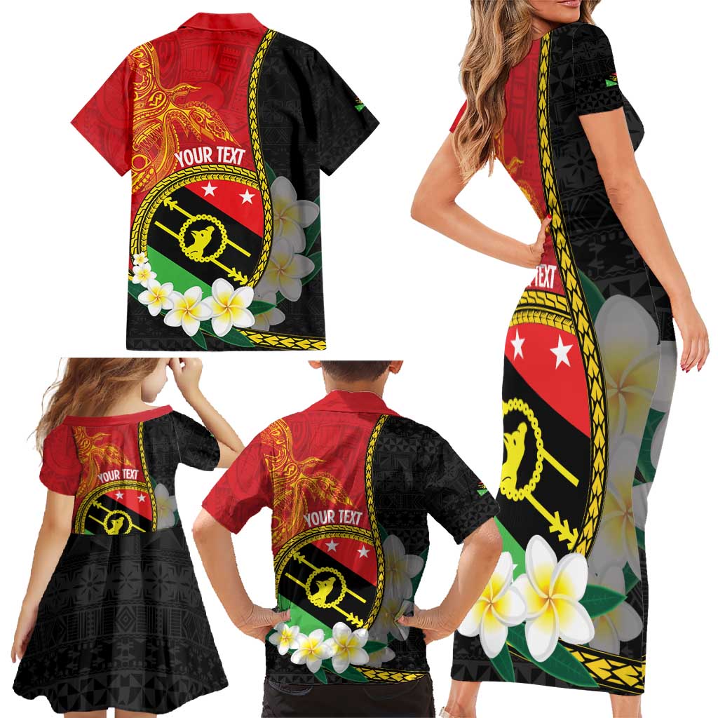 Personalised PNG Sauten Hailans Family Matching Short Sleeve Bodycon Dress and Hawaiian Shirt Papua New Guinea Plumeria Melanesian Pattern - Polynesian Pride