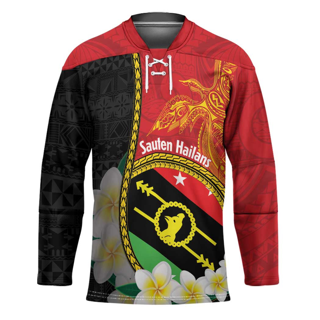 Personalised PNG Sauten Hailans Hockey Jersey Papua New Guinea Plumeria Melanesian Pattern - Polynesian Pride