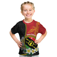 Personalised PNG Sauten Hailans Kid T Shirt Papua New Guinea Plumeria Melanesian Pattern - Polynesian Pride