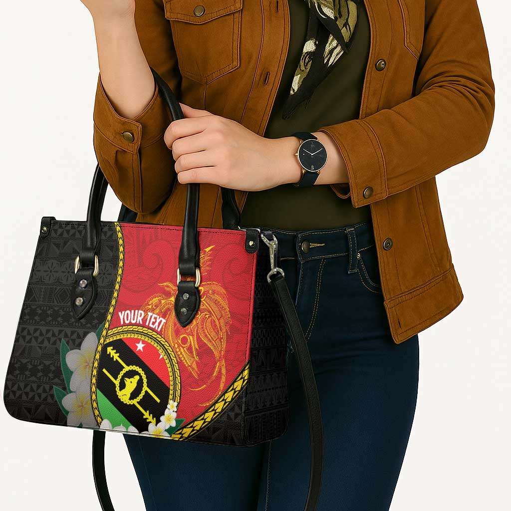 Personalised PNG Sauten Hailans Leather Bag Papua New Guinea Plumeria Melanesian Pattern - Polynesian Pride