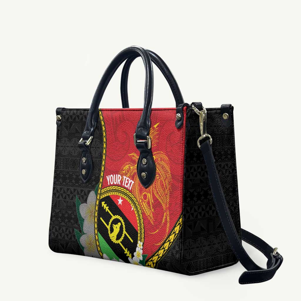 Personalised PNG Sauten Hailans Leather Bag Papua New Guinea Plumeria Melanesian Pattern - Polynesian Pride
