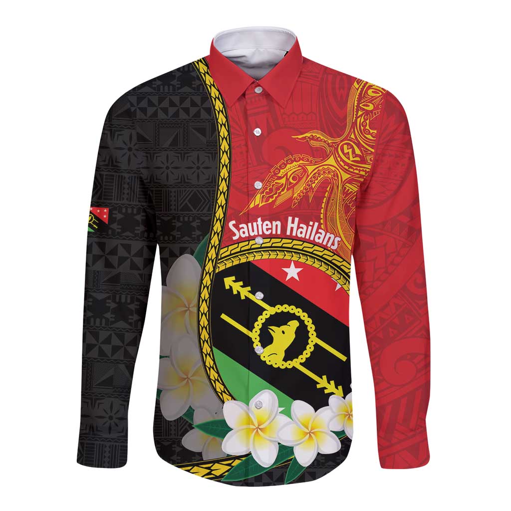 Personalised PNG Sauten Hailans Long Sleeve Button Shirt Papua New Guinea Plumeria Melanesian Pattern - Polynesian Pride