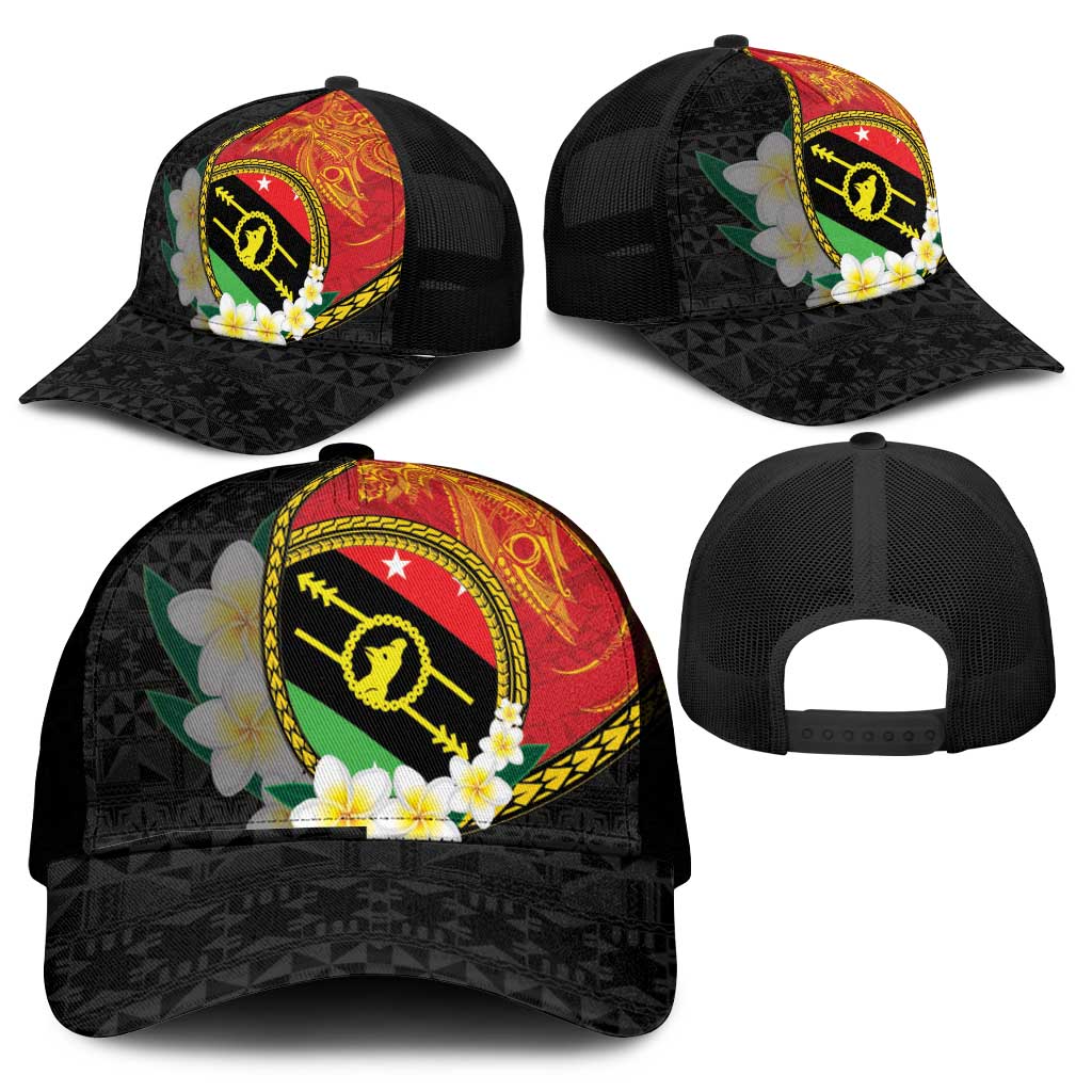 PNG Sauten Hailans Mesh Trucker Cap Papua New Guinea Plumeria Melanesian Pattern - Polynesian Pride