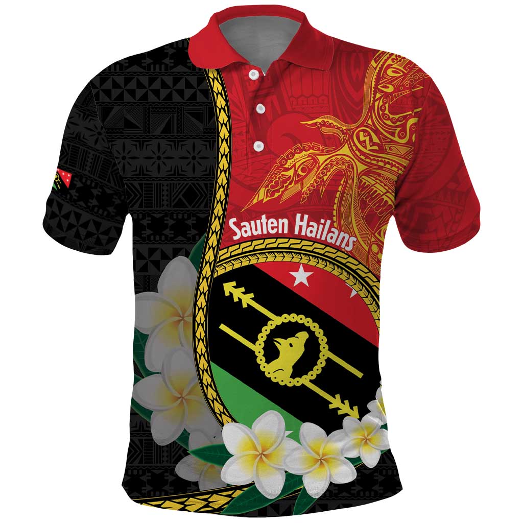 Personalised PNG Sauten Hailans Polo Shirt Papua New Guinea Plumeria Melanesian Pattern - Polynesian Pride