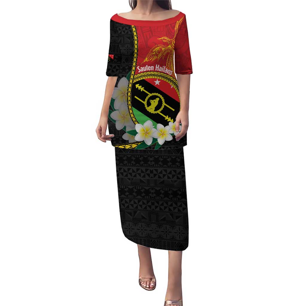 Personalised PNG Sauten Hailans Puletasi Papua New Guinea Plumeria Melanesian Pattern - Polynesian Pride