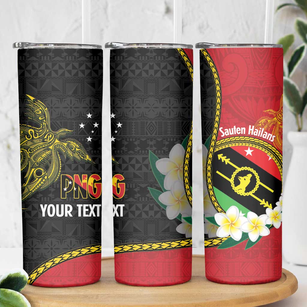 Personalised PNG Sauten Hailans Skinny Tumbler Papua New Guinea Plumeria Melanesian Pattern - Polynesian Pride