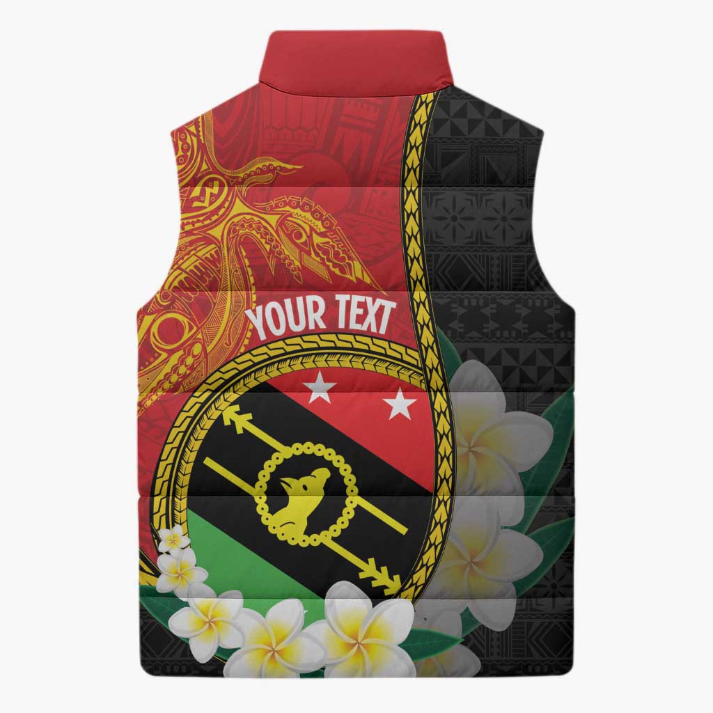 Personalised PNG Sauten Hailans Sleeveless Puffer Jacket Papua New Guinea Plumeria Melanesian Pattern - Polynesian Pride