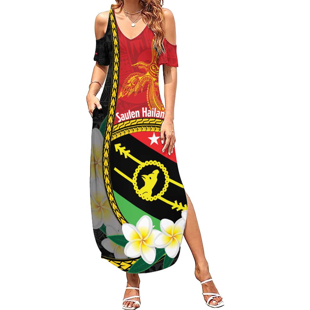 Personalised PNG Sauten Hailans Summer Maxi Dress Papua New Guinea Plumeria Melanesian Pattern - Polynesian Pride