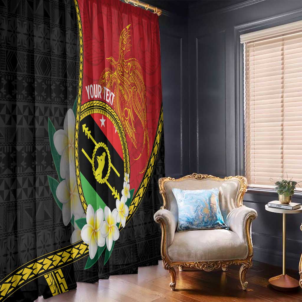Personalised PNG Sauten Hailans Window Curtain Papua New Guinea Plumeria Melanesian Pattern - Polynesian Pride