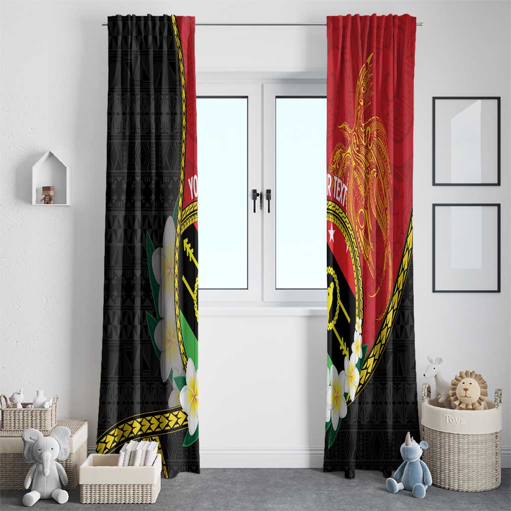 Personalised PNG Sauten Hailans Window Curtain Papua New Guinea Plumeria Melanesian Pattern - Polynesian Pride