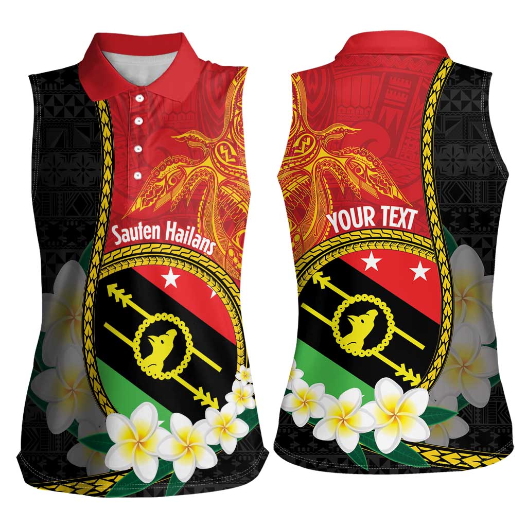 Personalised PNG Sauten Hailans Women Sleeveless Polo Shirt Papua New Guinea Plumeria Melanesian Pattern - Polynesian Pride