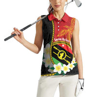 Personalised PNG Sauten Hailans Women Sleeveless Polo Shirt Papua New Guinea Plumeria Melanesian Pattern - Polynesian Pride