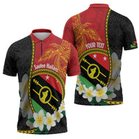 Personalised PNG Sauten Hailans Zipper Polo Shirt Papua New Guinea Plumeria Melanesian Pattern - Polynesian Pride