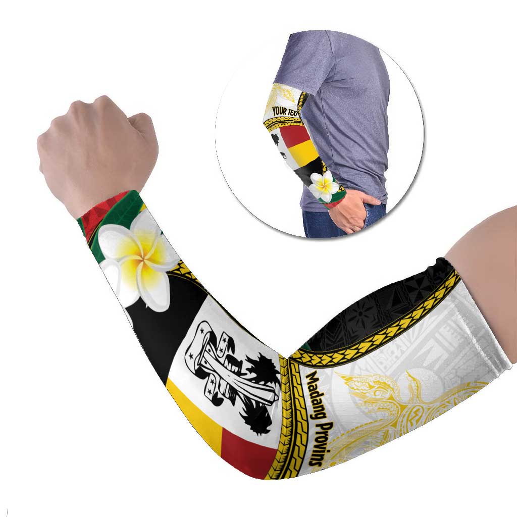 Personalised PNG Madang Provins Arm Sleeves Papua New Guinea Plumeria Melanesian Pattern - Polynesian Pride