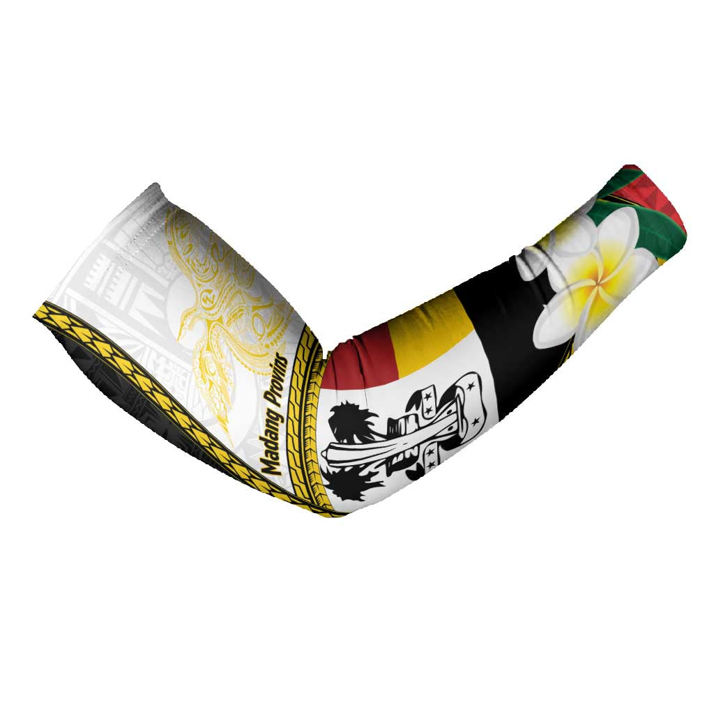 Personalised PNG Madang Provins Arm Sleeves Papua New Guinea Plumeria Melanesian Pattern - Polynesian Pride
