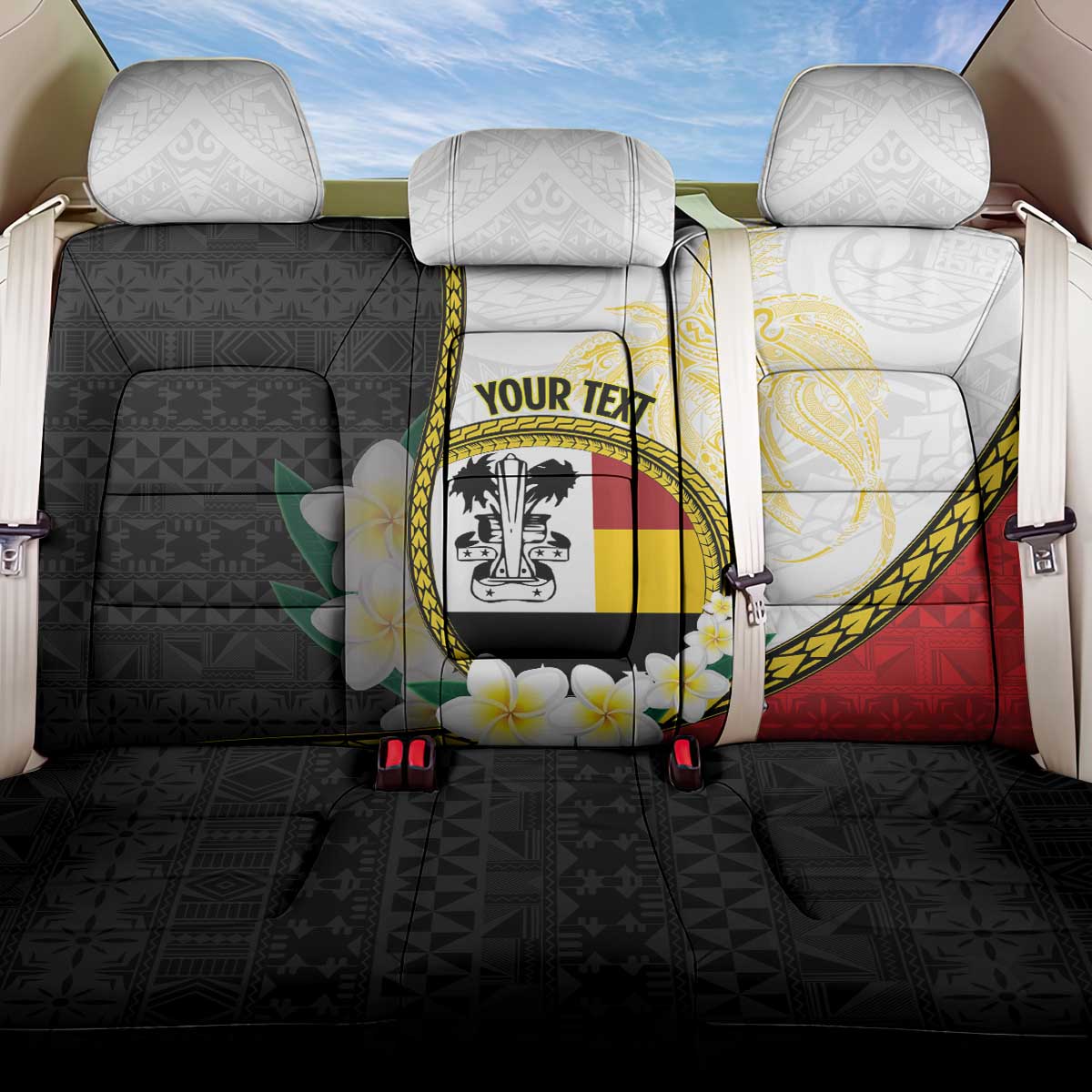 Personalised PNG Madang Provins Back Car Seat Cover Papua New Guinea Plumeria Melanesian Pattern - Polynesian Pride